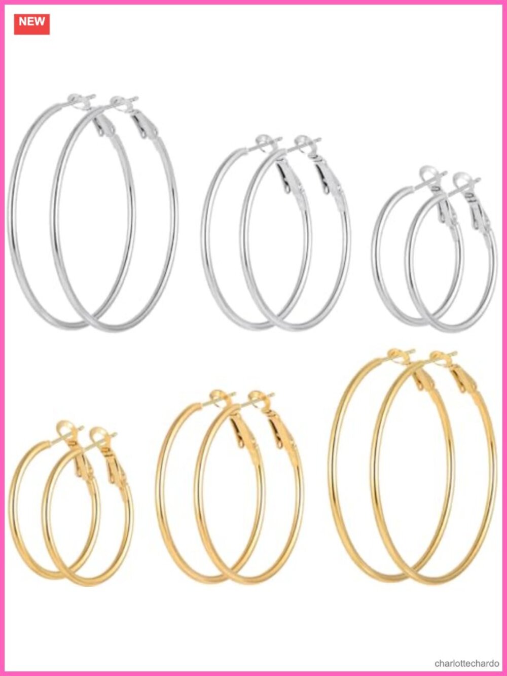 6 Pairs Gold Silver Plated Hoop Earrings Set Hypoallergenic Stainless Steel